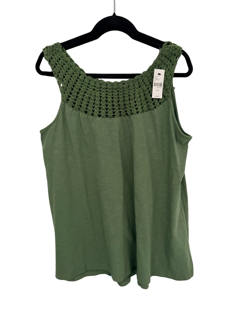 Lane Bryant Swing Sleeveless Crochet Yoke Tank Top Size 14/16 NWT Olive Green